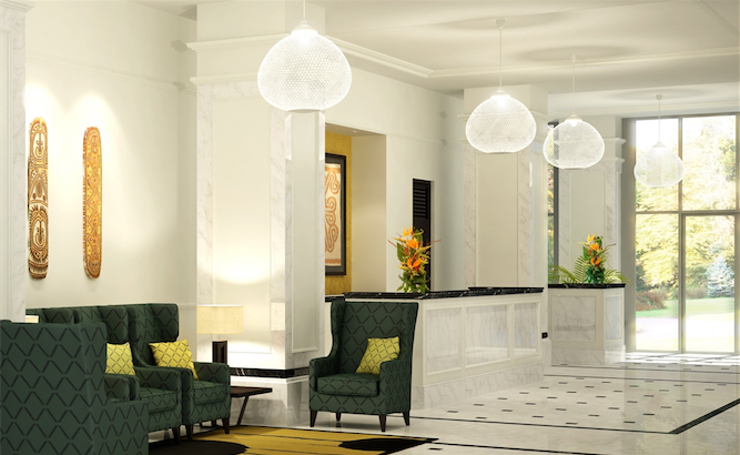 Papua New Guinea hotels: lobby of the Grand Papua Hotel in Port Moresby.