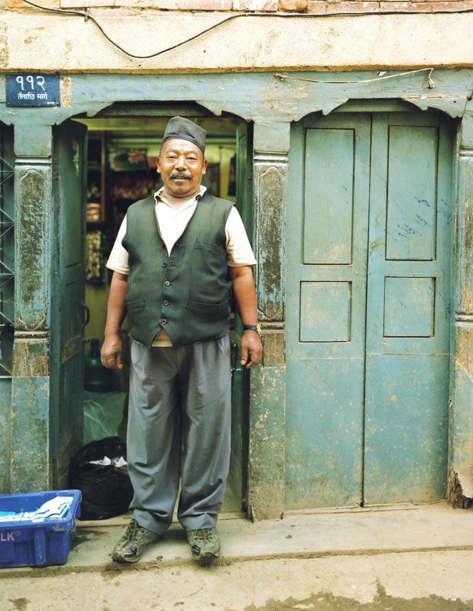 A shopkeeper in Kathmandu’s old quarter.