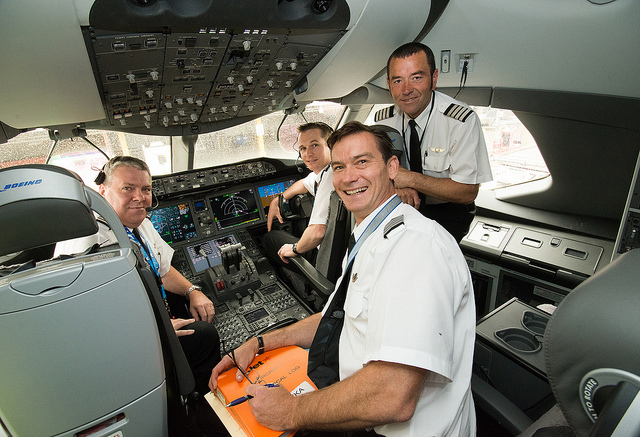Pilots and engineers aboard the Jetstar 787.