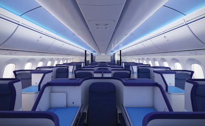 The premium cabin aboard one of All Nippon Airways’ long-haul Boeing 787s.