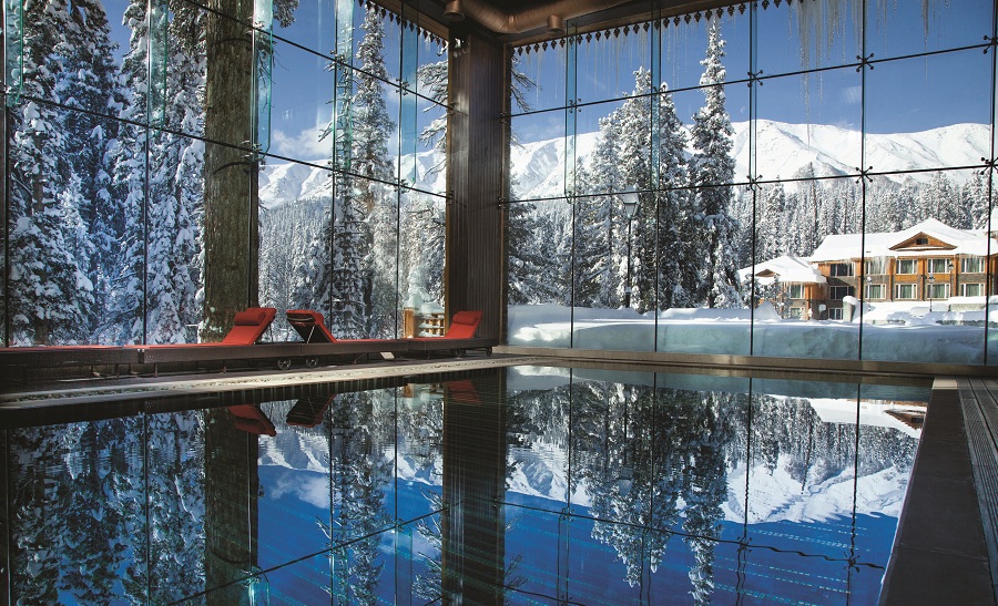 The pool of the L'Occitane spa at  SLH member Khyber Himalayan Rseort & Spa.
