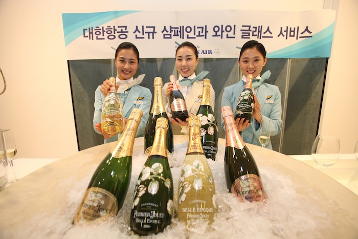 Korean Air Introduces Perrier-Jouët champagne to passengers.