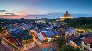 Sunset over Kuching's Old Town and the Sarawak River.