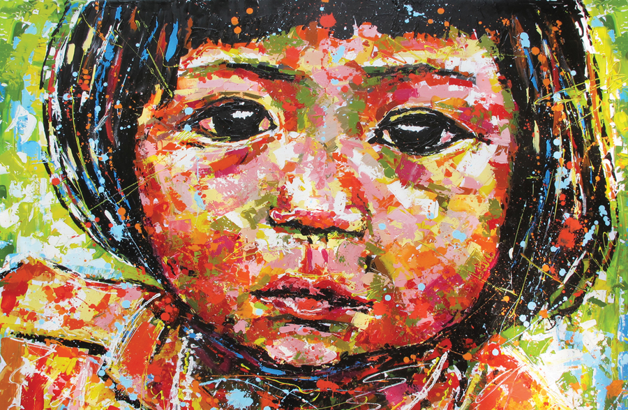 A portrait of a young girl done by Vietnamese artist Linh Ho, in residence at the Nam Hai.