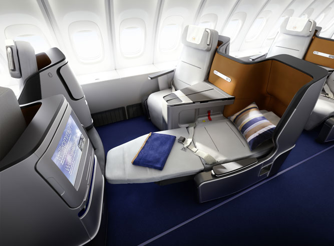 The new business class seats seen from the side.