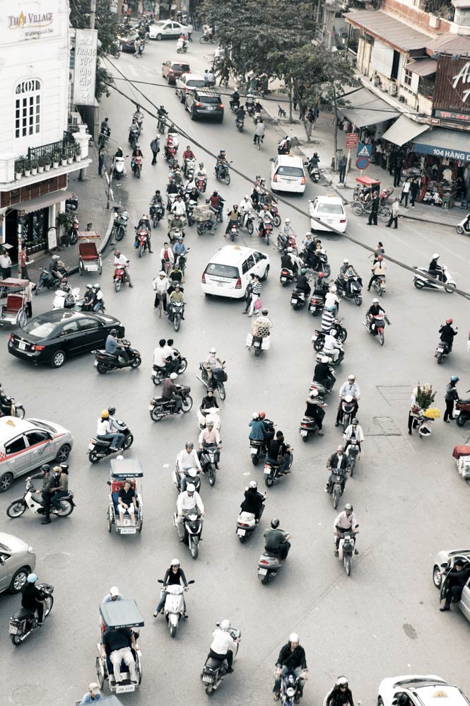Afternoon traffic in Hanoi’s vibrant Old Quarter. 