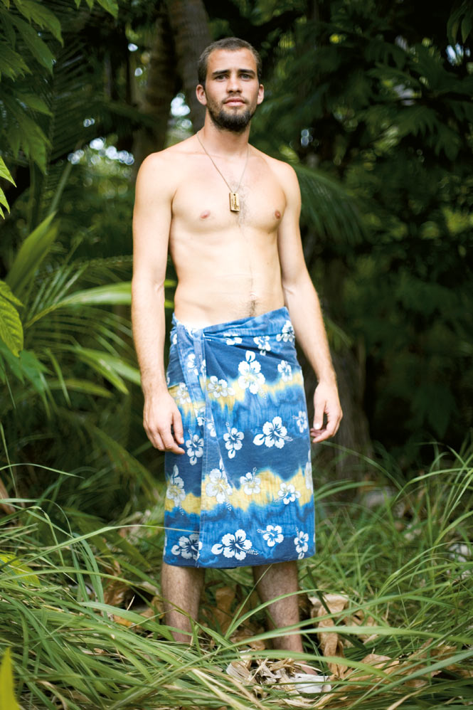A Tribe member in a Fijian wrap.