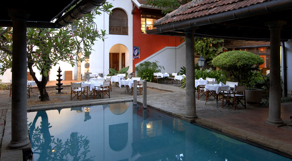 The lush courtyard of Malabar House.