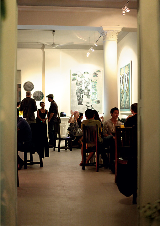 Cocktail hour at Manzi, which hosts art exhibitions and film screenings.