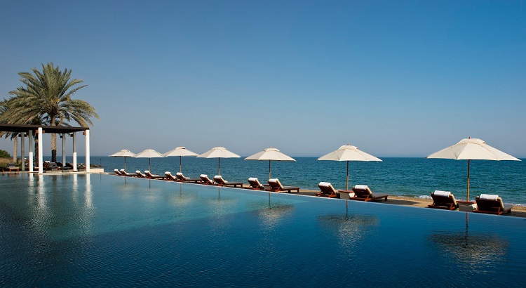 Views of Oman's blue waters from The Chedi Pool.