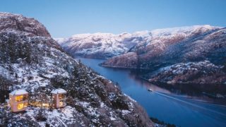 Two of The Bolder StarLodges on their perch high above Lysefjord.