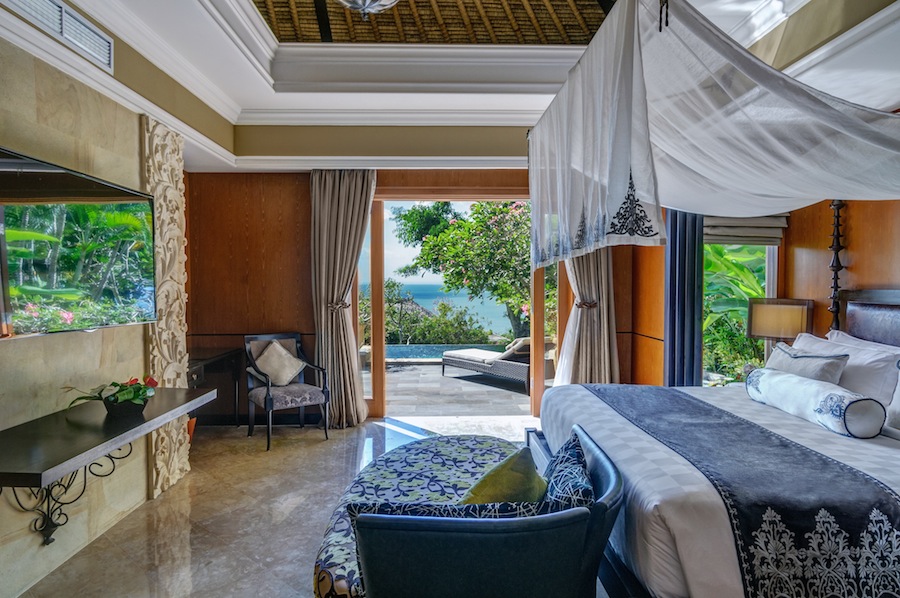 Traditional textiles decorate the villas' new furniture and beds.