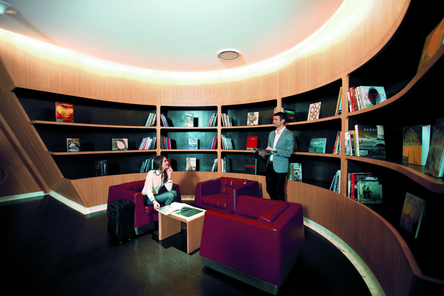 Qantas' First Lounge Library. 