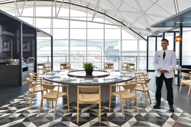 Inside the remodeled main dining area, where guests can eat with views of the sky bridge.