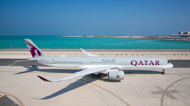 A Qatar Airways Airbus A350-1000 at Doha’s Hamad International Airport.