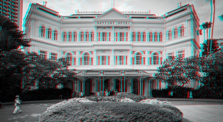 A 3D shot of the Raffles Hotel Singapore.