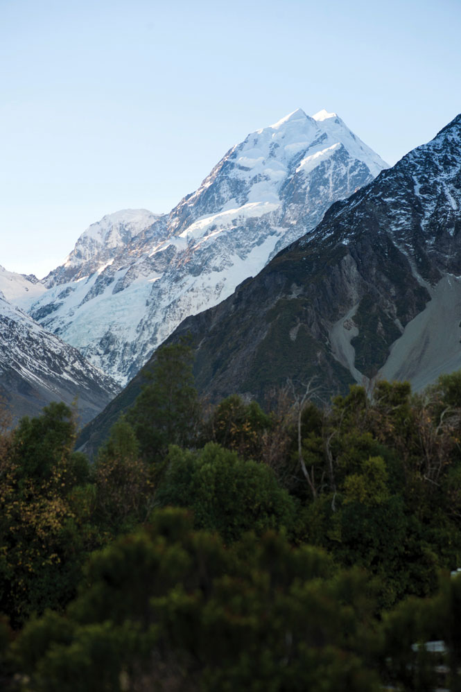 A view from The Hermitage hotel toward Aoraki Mount Cook, New Zealand’s highest peak.