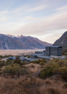 Situated amid the alpine splendor of Aoraki Mount Cook National Park, The Hermitage overlooks glacial valleys and the snow-capped peaks of the Southern Alps.
