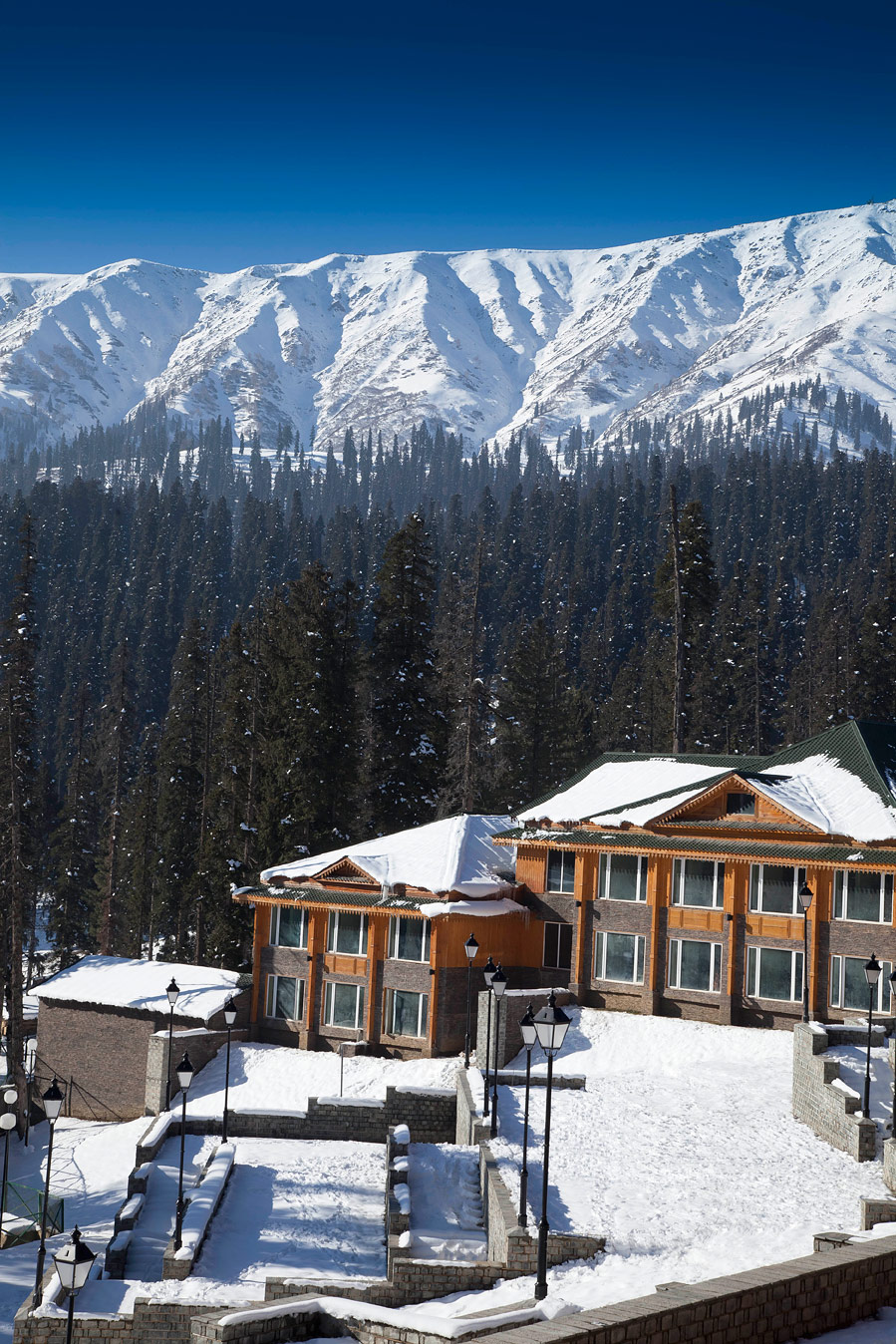 The 85-room resort is decorated in traditional Kashmiri style.