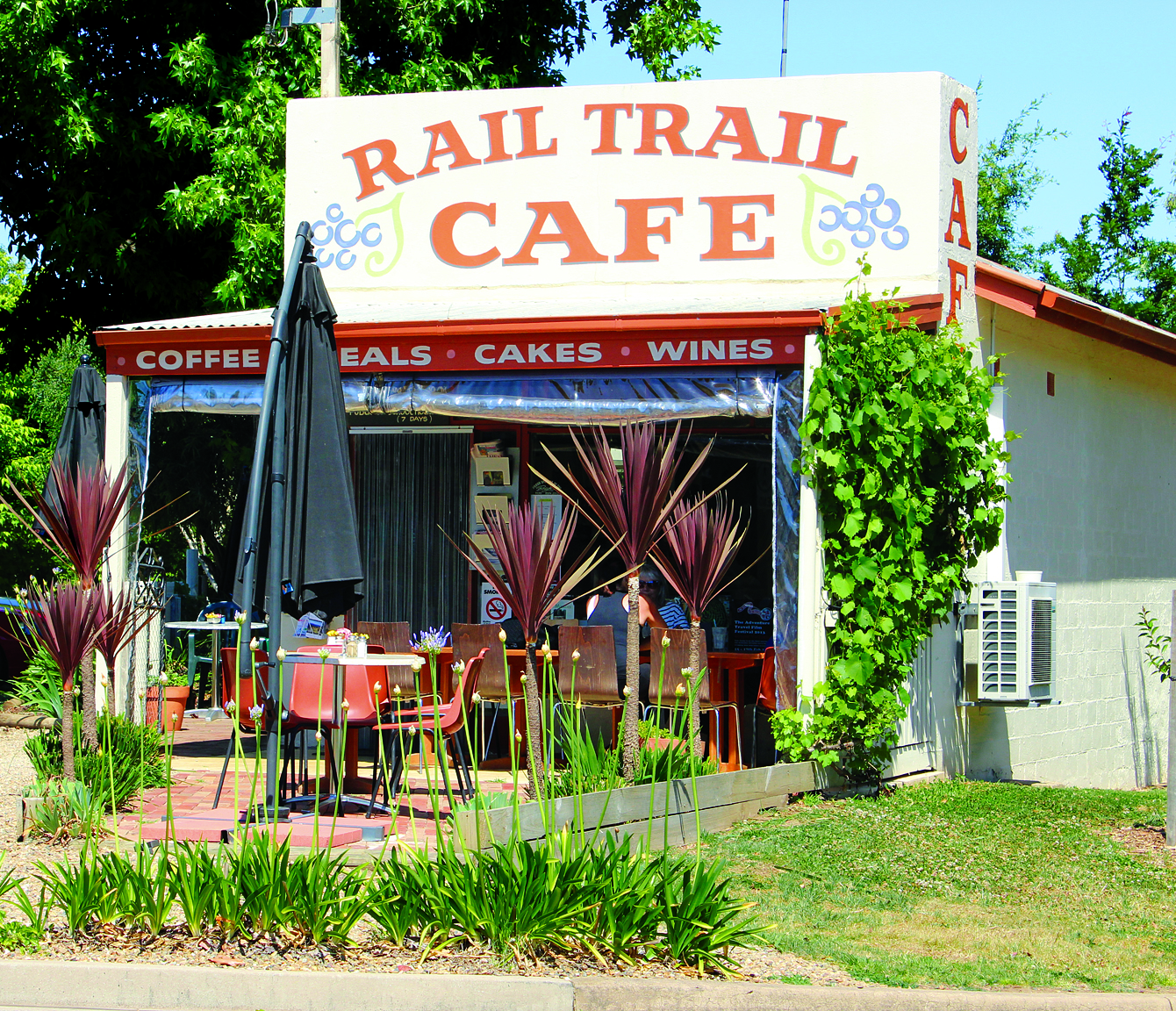 The Rail Trail Cafe on the outskirts of Bright, one of the last stops on the Murray to Mountains Rail Trail.