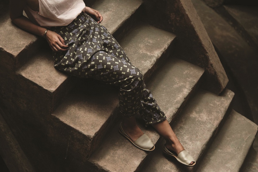 Dhoti-like pants from Matter's new collection bear a Singaporean-inspired patter.