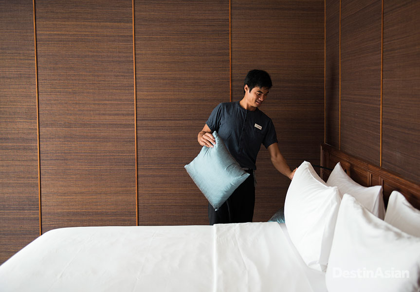 The Aqua Mekong's 20 cabins are kept shipshape throughout the cruise.