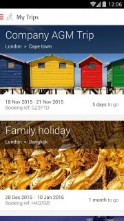 The Emirates app for Android lets users review upcoming trips.