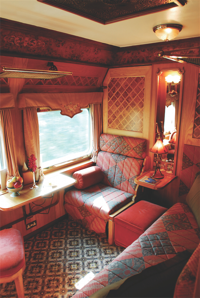 Wood-paneled compartments like this State Cabin are designed to evoke the golden age of train travel. 