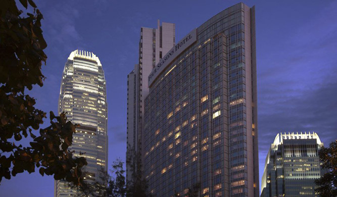 The exterior of the Four Seasons Hong Kong hotel.