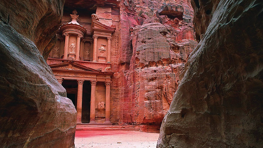 Temples carved into cliffs in Petra, an excursion from the Four Seasons Hotel Amman.