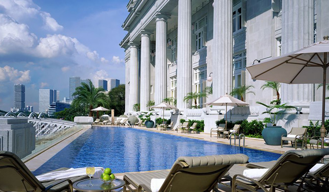 The pool at the Fullerton Hotel in Singapore.