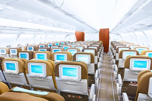 Economy class can accommodate 215 passengers.