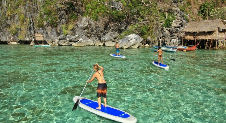 Paddleboarding in Palawan, one of the best places in the Philippines to enjoy the sport.