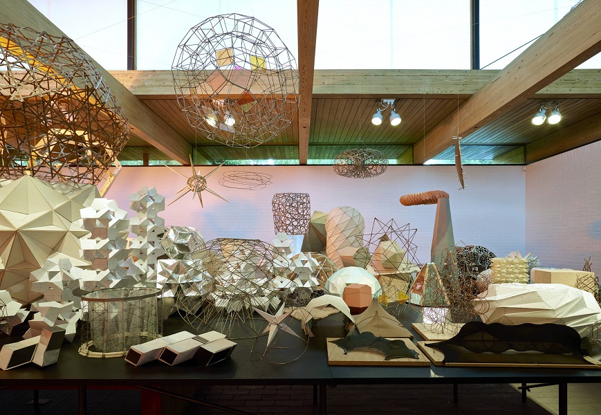 The model room is filled with 3D representations used in the makings of the artist's past works.