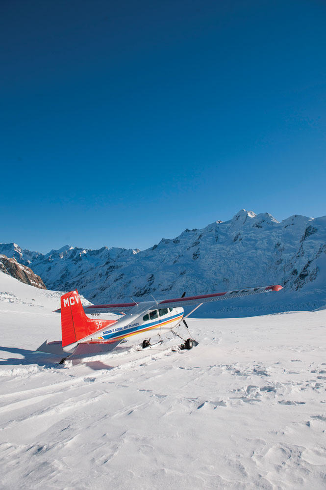 On the tasman glacier with mount Cook ski planes.