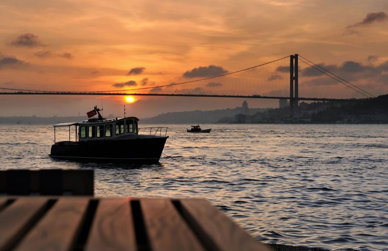 Sunset views of the Bosphorus Bridge.