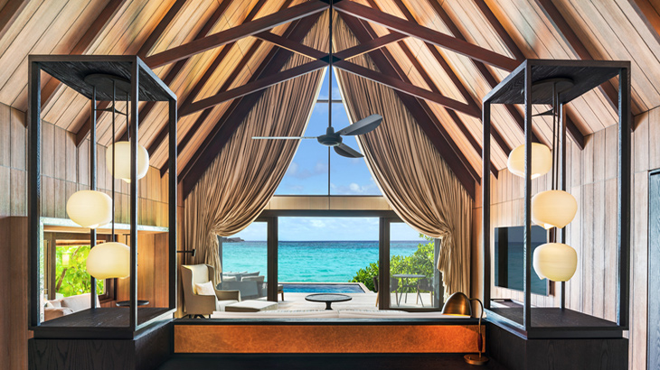 Inside a beach villa at The St. Regis Maldives Vommuli.