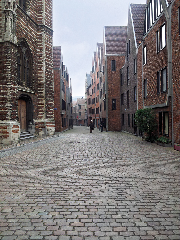 A cobbled street in Antwerp's picturesque old quarter.